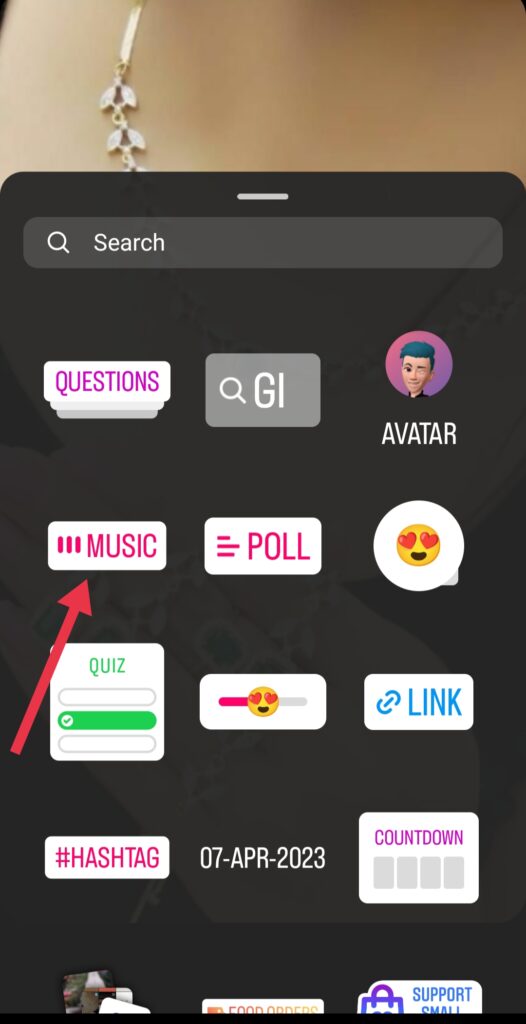 Select music icon to add music on Instagram story