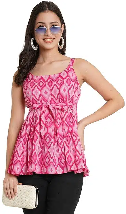 Stylish Jaipuri Cotton Printed Strappy Top for Women