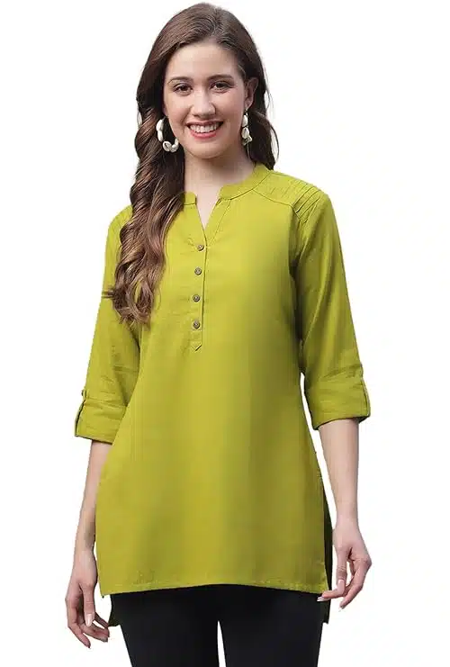 Fold-up Sleeve Women's Cotton Pintex Work Short Kurti