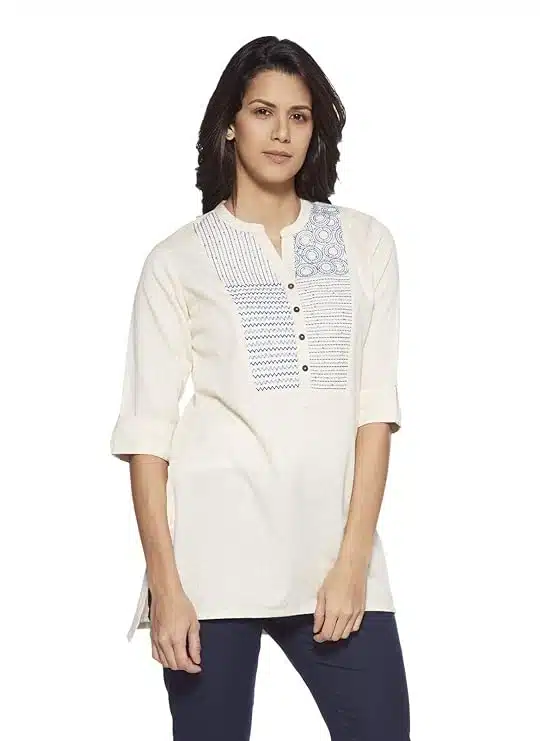 Off-White Women's Cotton Straight Short Kurti